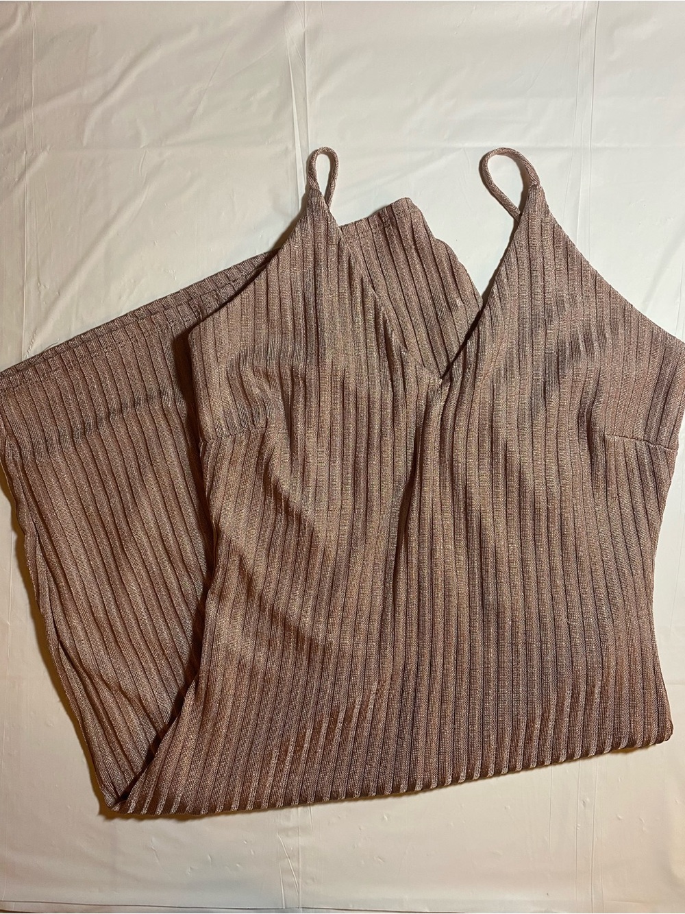Olive Tree Metallic Mauve Ribbed V Neck Midi Slip Dress Large